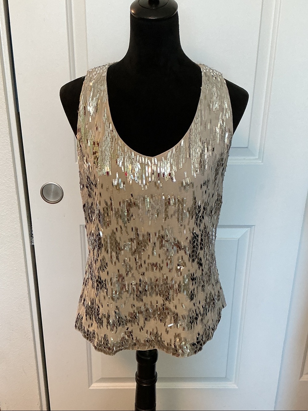 Sequin Scoop Neck Silk Camisole in Gray by Per Se 12